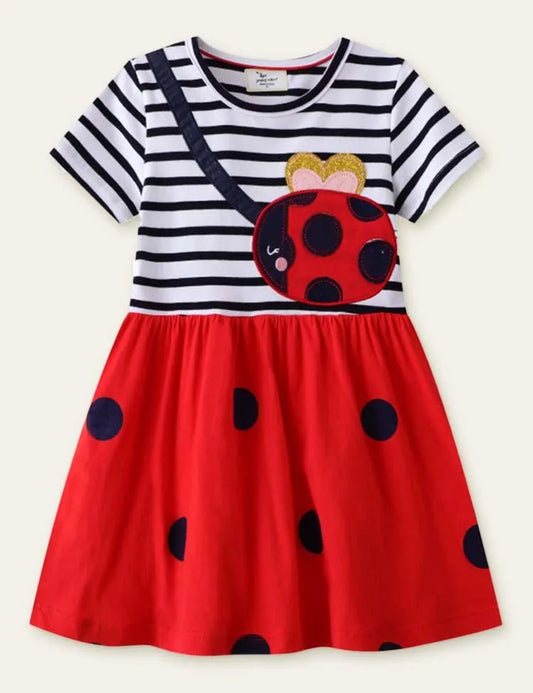 Ladybug Appliqué Striped Dress - Mini Taylor