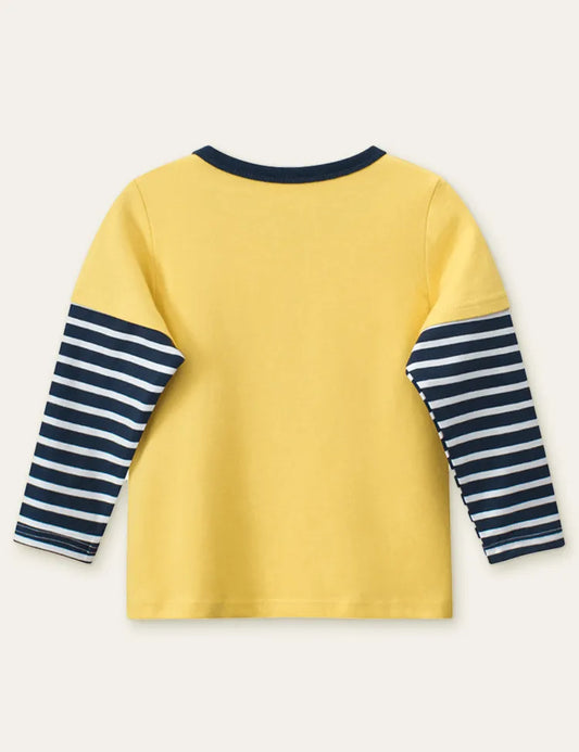 Singing Dinosaur Printed Fake Two-Piece Long-Sleeved T-shirt - Mini Taylor