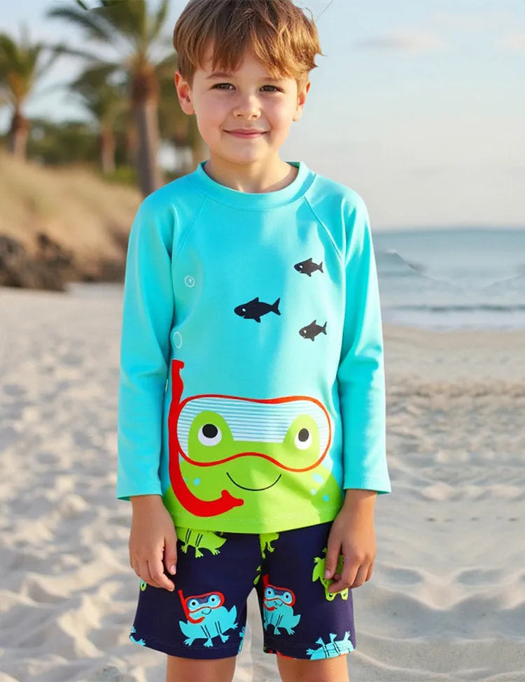 Diving Frog Print Swim Set