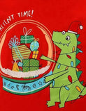Kerst cartoon dinosaurus bedrukt T-shirt met lange mouwen