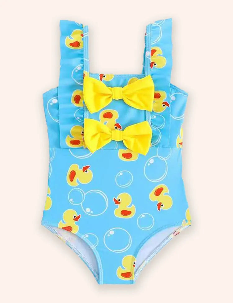 Maillot de bain sans manches en dentelle avec nœud imprimé mignon