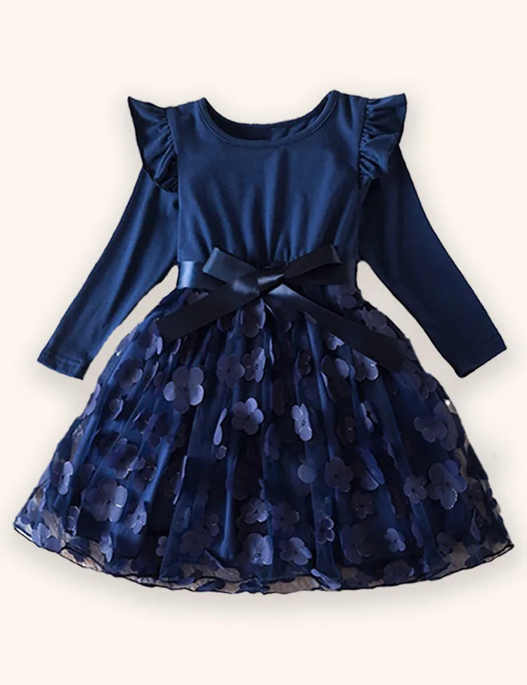 3D Flower Long Sleeve Tulle Dress