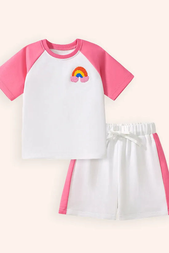 T-Shirt-Set aus Baumwolle mit Regenbogen-Applikation