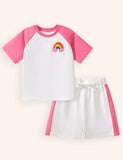 T-Shirt-Set aus Baumwolle mit Regenbogen-Applikation