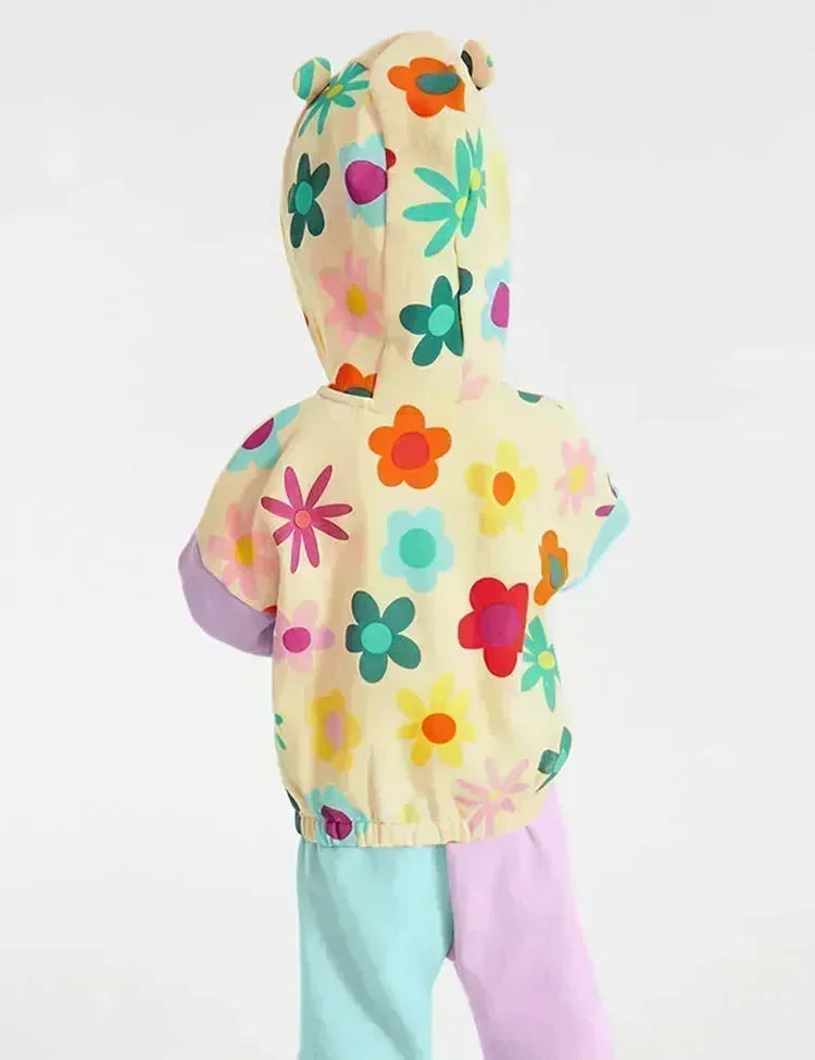 フラワープリント カラーブロック コート セット