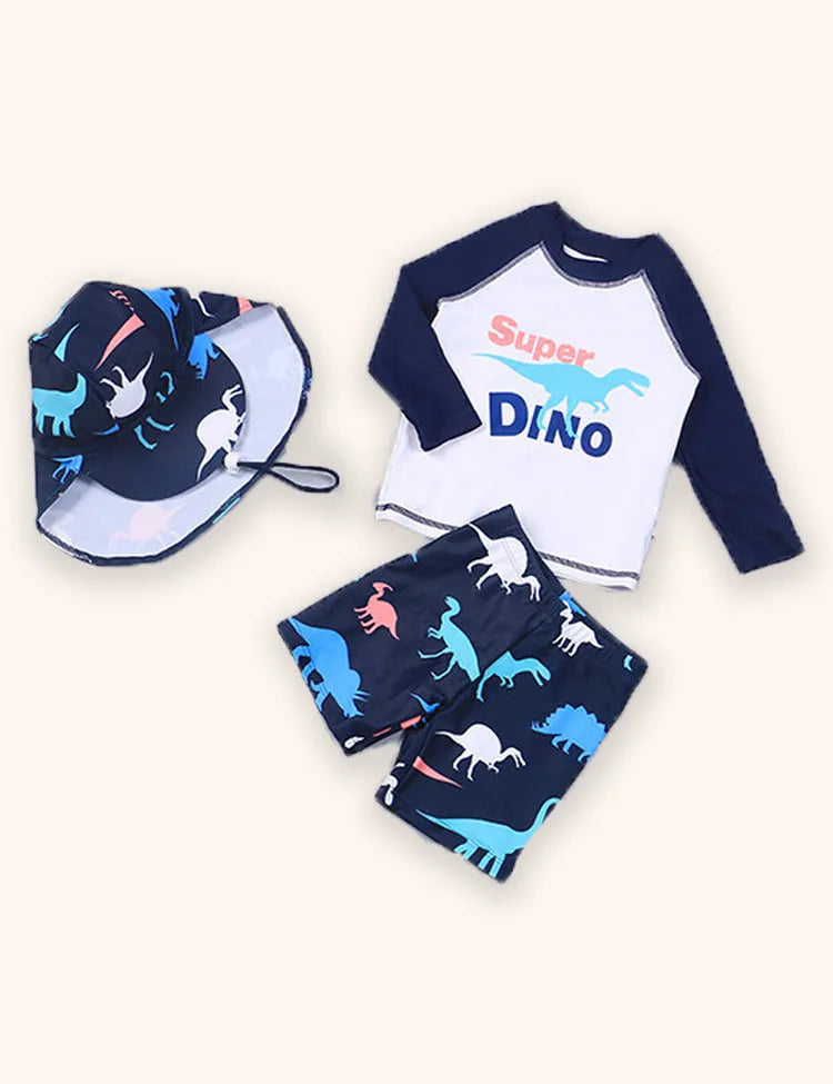 Long-sleeved Dinosaur Printed Swimsuit