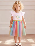 Abito in tulle con applicazione unicorno arcobaleno