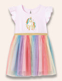 Abito in tulle con applicazione unicorno arcobaleno