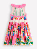 Multi Parrot Back Details Printed Dress
