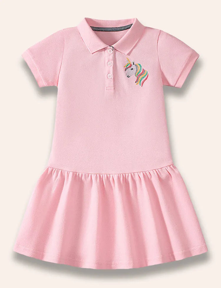 레인보우 유니콘 자수 폴로 드레스