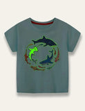 Glowing Cartoon Shark Printed T-Shirt - Mini Taylor