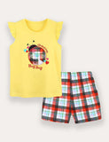 Set aus besticktem Marienkäfer-T-Shirt und Shorts mit Karomuster