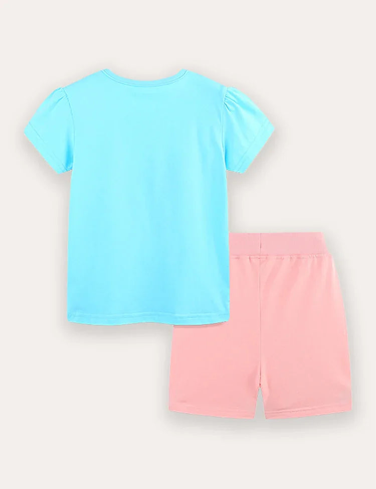 バタフライプリント半袖Tシャツ＆ショーツセット