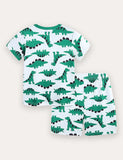 Set met T-shirt en korte broek met dinosaurusprint en korte mouwen