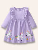 Unicorn Ruffled Long Sleeve Dress - Mini berni