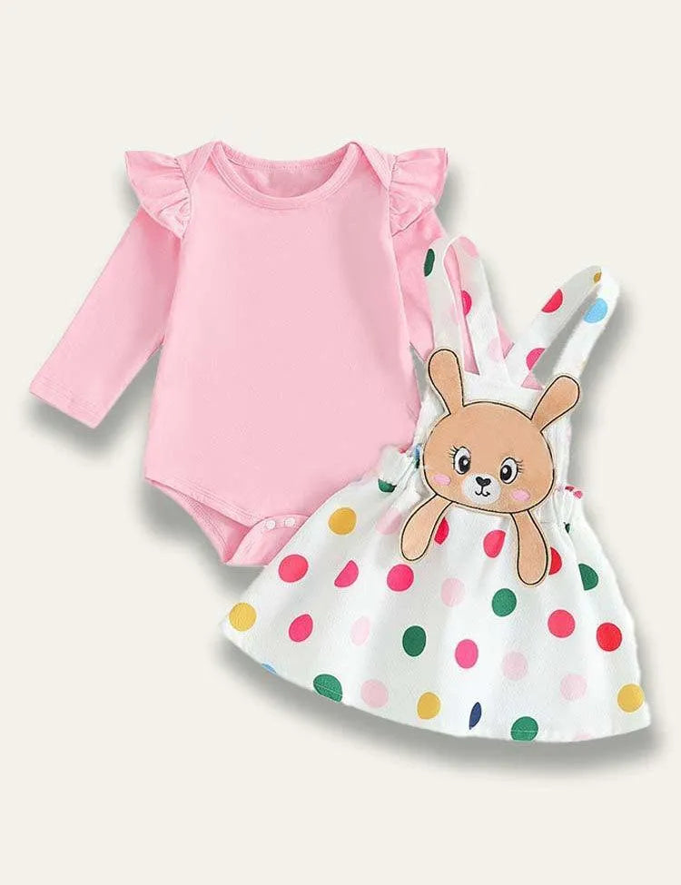 Easter Pleated Sleeveless Romper+Cute Bunny Strap Dress - Mini Taylor