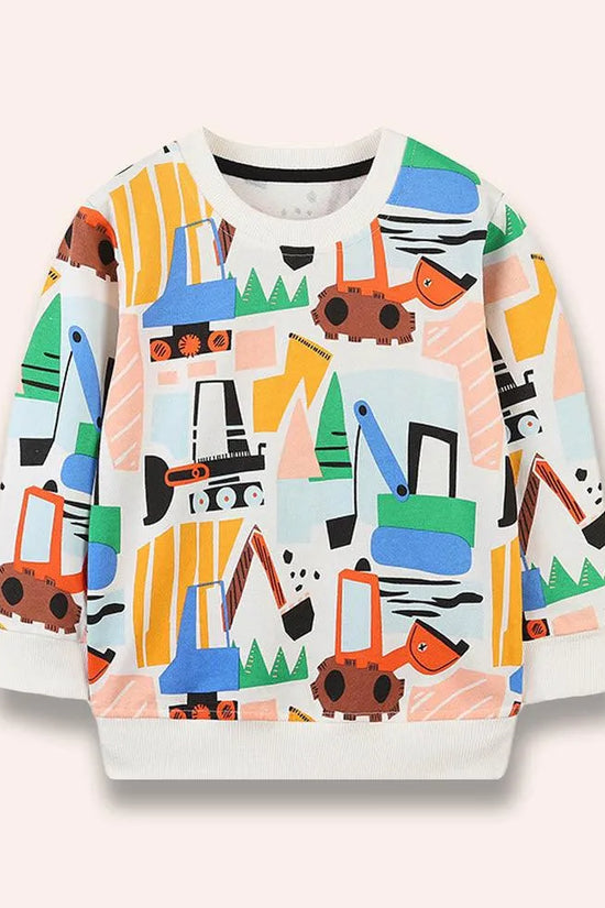 Cartoon Engineering Vehicle Printed Sweatshirt - Mini Taylor