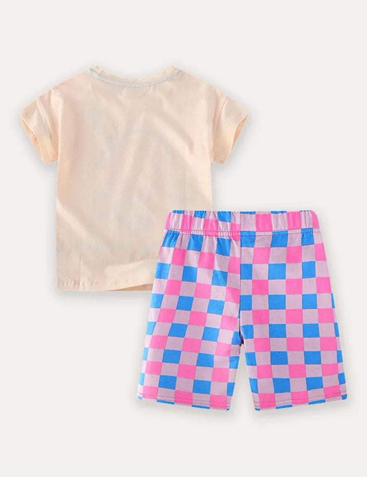 Set di maglietta a maniche corte e pantaloncini con stampa di fiori di cartone animato