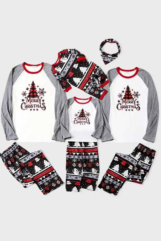 Conjuntos de pijamas a juego familiares con estampado de letras y copos de nieve de árbol de Navidad