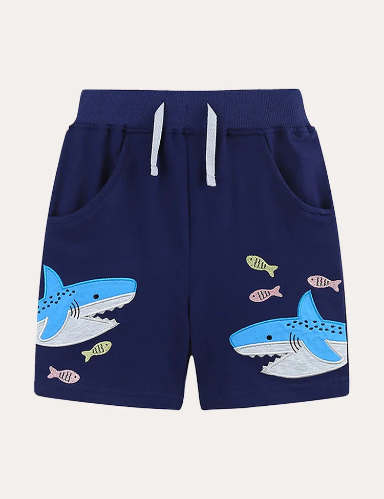 Shorts aus Baumwolle mit Hai-Stickerei