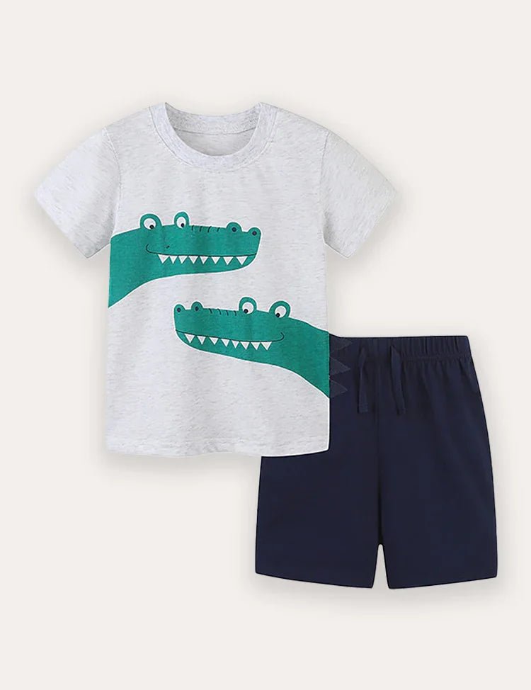 Kurzarm-T-Shirt und Shorts-Set mit Cartoon-Druck