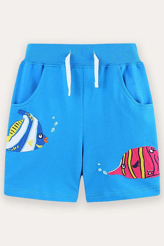 Shorts aus Baumwolle mit Fischstickerei