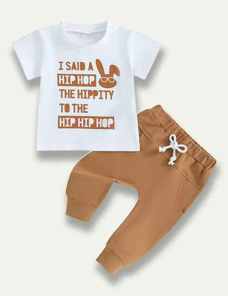 Easter Bunny Printed Short Sleeve T-shirt+Pants - Mini Taylor