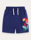Shorts de algodón con bordado de loro