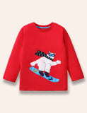 T-shirt a maniche lunghe con applicazione di orso polare da snowboard