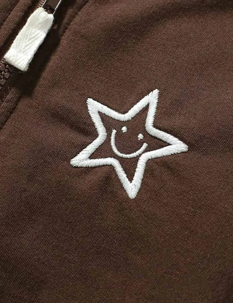 طقم معطف بغطاء للرأس ومطرز بنجوم ملونة