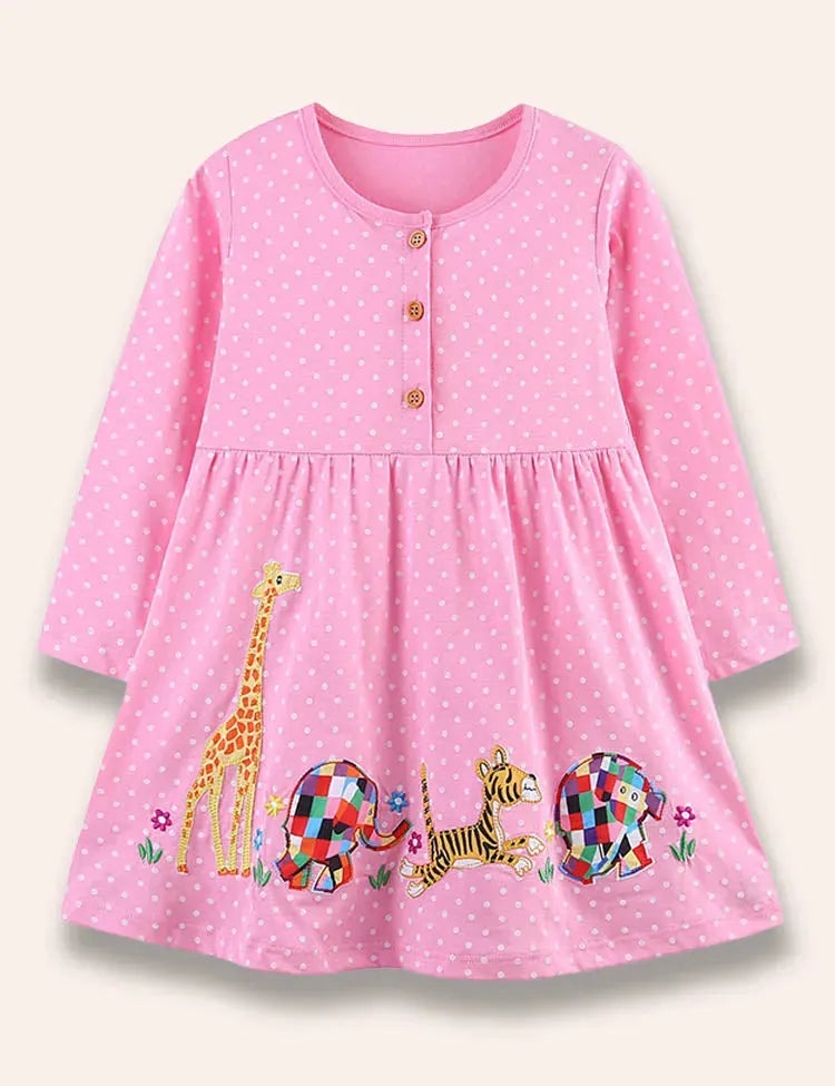 Jurk met gestippelde dierentuindierenapplicatie