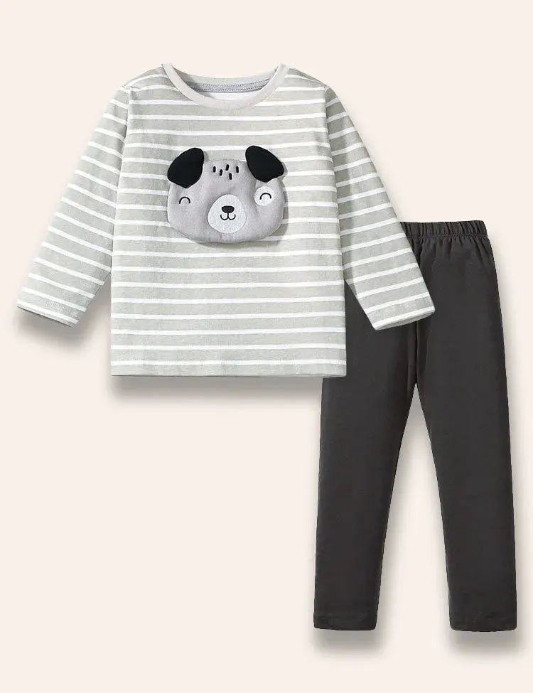 Gestreept T-shirt met lange mouwen en puppyapplicatie