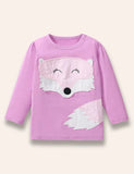 T-shirt a maniche lunghe con applicazione Cartoon Fox