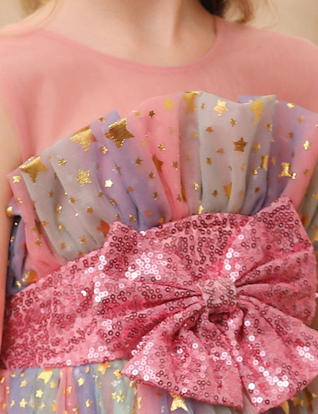 Abito gonfio in tulle con stelle con paillettes colorate