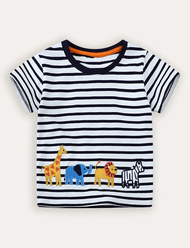 African Animals Applique Short Sleeve T-Shirt