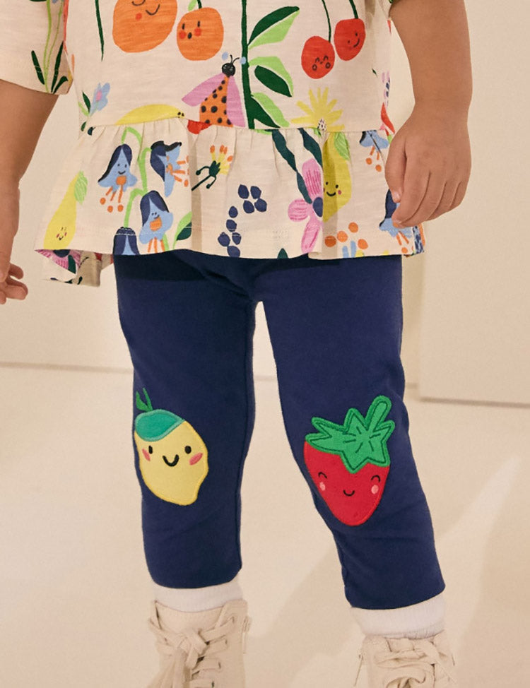 Leggings De Algodón Con Apliques De Frutas