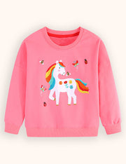 Felpa ricamata con unicorno arcobaleno