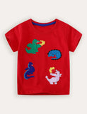 T-shirt a maniche corte con ricamo dinosauro