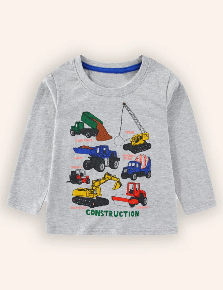Construction Car Print Long-sleeved T-shirt
