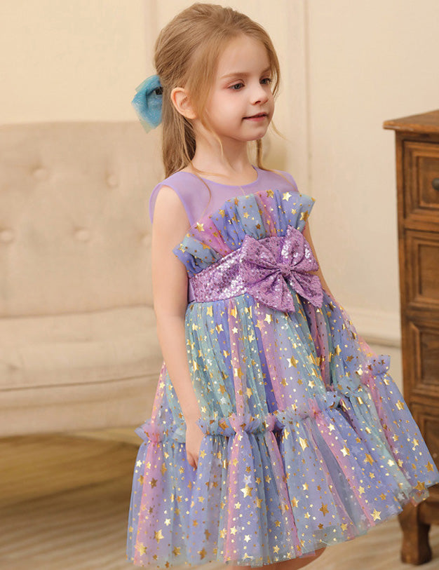 Abito gonfio in tulle con stelle con paillettes colorate