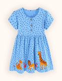 Cute African Animal Embroidered Cotton Dress