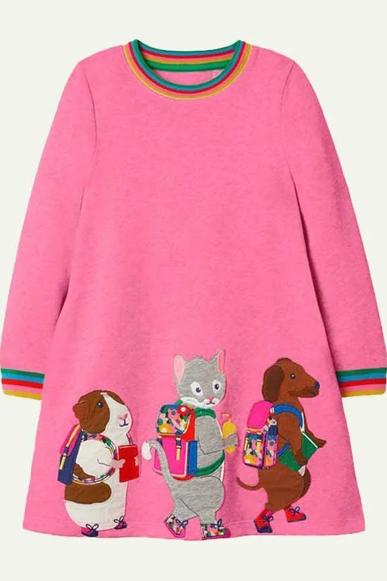 Animal Friends Appliqué Long Sleeve Dress - Mini Taylor