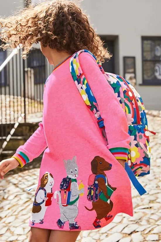 Animal Friends Appliqué Long Sleeve Dress - Mini Taylor