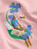 Cute Fairy Applique Cotton Dress & Floral Print Leggings