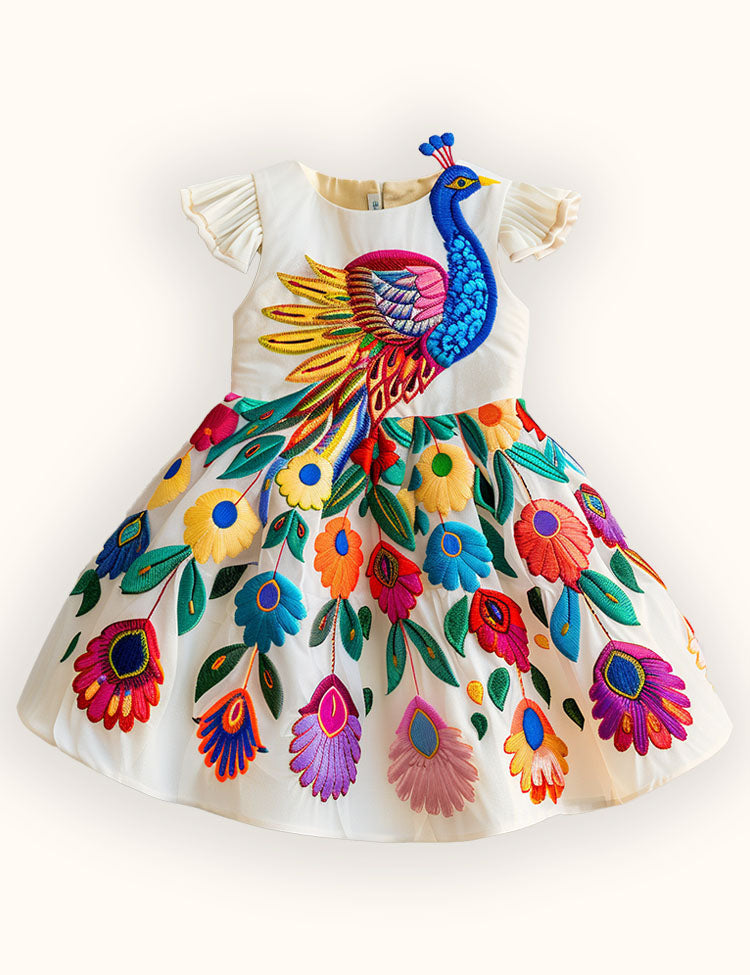 Multi Peacock Embroidered Dress