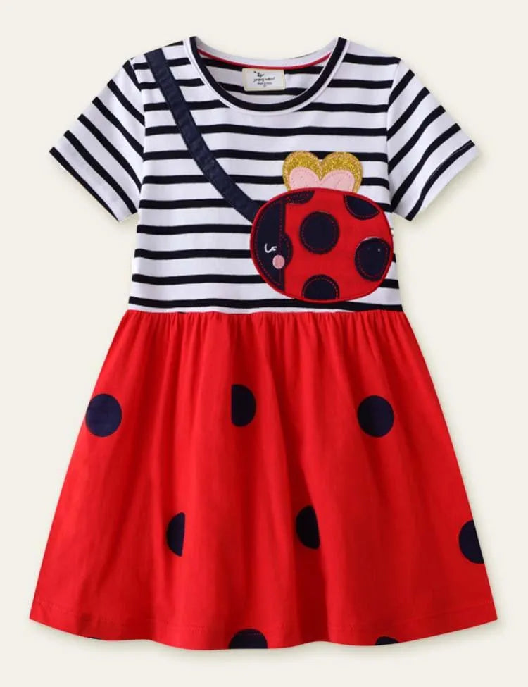 Ladybug Appliqué Striped Dress - Mini Taylor