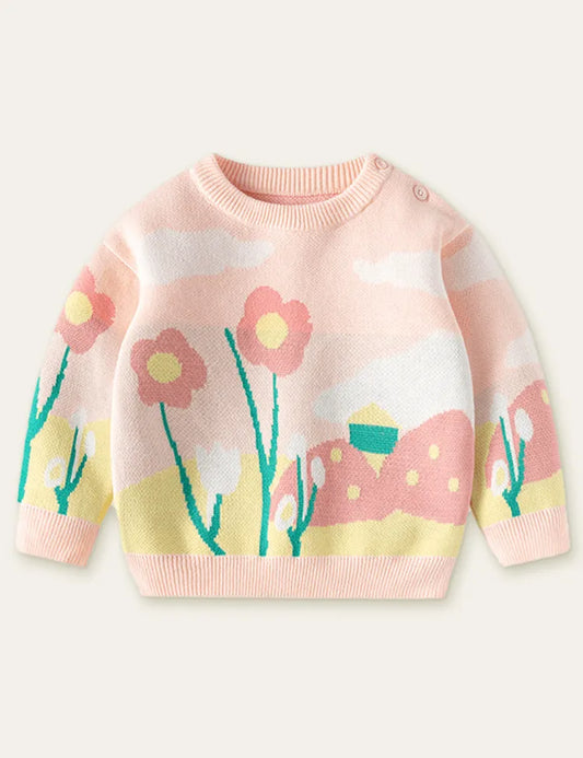 Macaron Color Series Flowers Printed Sweater - Mini Taylor