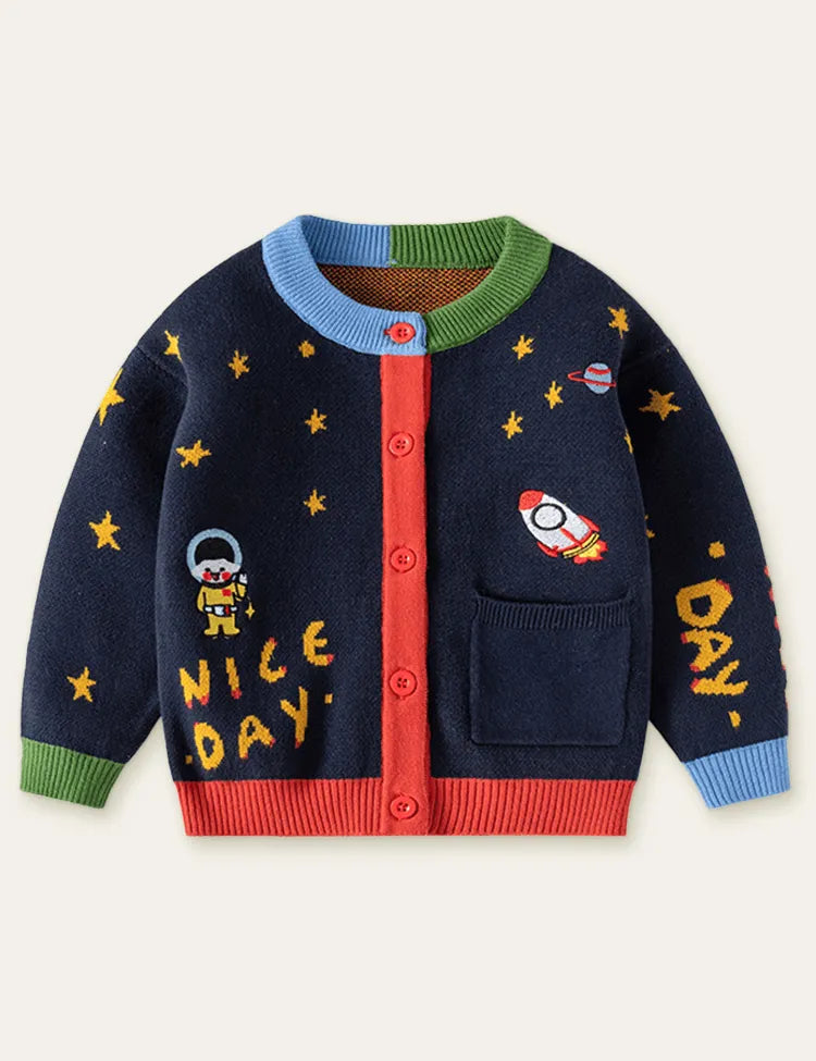 Rocket Planet Embroidery Sweater Cardigan - Mini Taylor