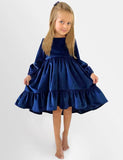 Ruffled Long Sleeve Velvet Dress - Mini Taylor