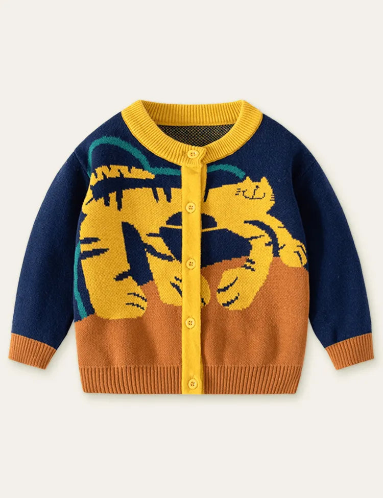 Shaped Tiger Pattern Sweater Cardigan - Mini Taylor